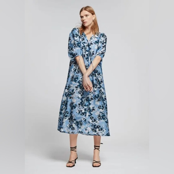 & OTHER STORIES Puff Sleeve Midi Dress Floral 0 boho cottagecore poplin xs small - Picture 1 of 9